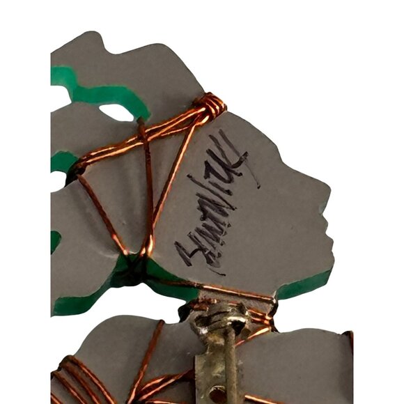 Bent Nicks Mermaid Brooch Signed Wire-Wrapped Beaded Black Lucite 4x2¾ Green - Picture 3 of 6